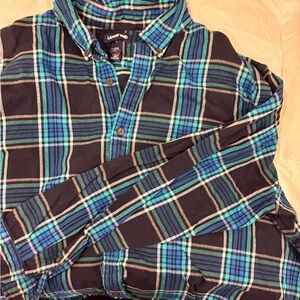 Lands' End Men's Black and Blue Plaid Shirt
